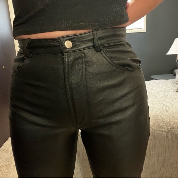 Vintage 80s 90s 100% Leather High Waisted  Pants - Picture 9 of 15